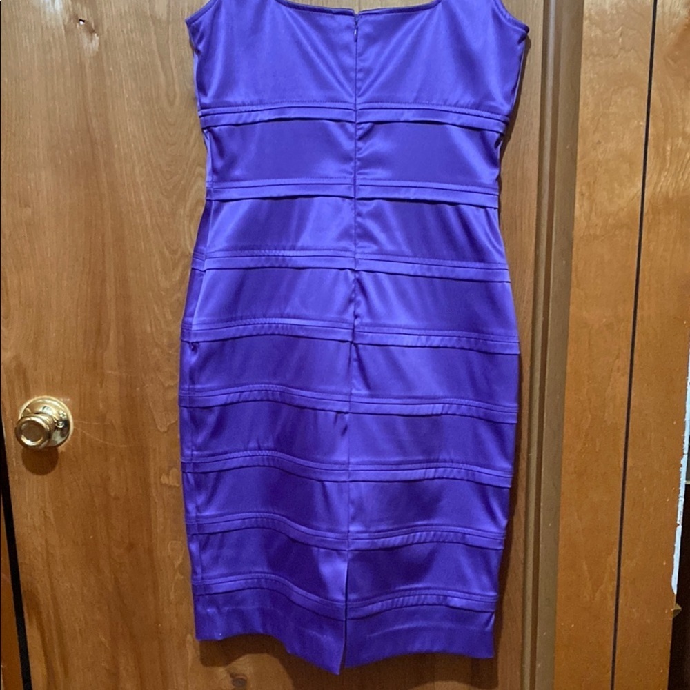 Purple Bodycon Satin Midi Dress with Square Neckline Sexy Bridesmaid Elegant - Picture 6 of 14